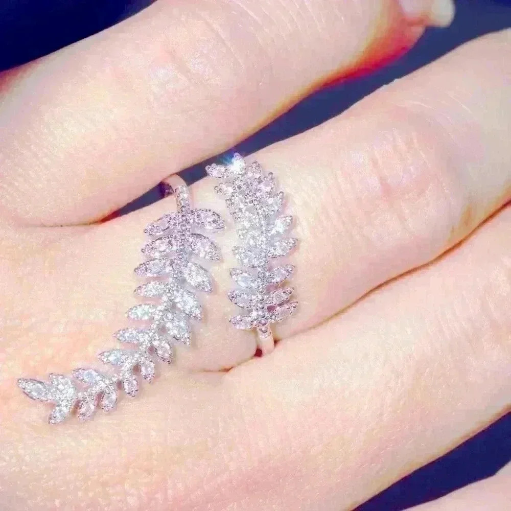 New Gorgeous 14k Gold Over Silver Diamond Leaf Wrap Ring